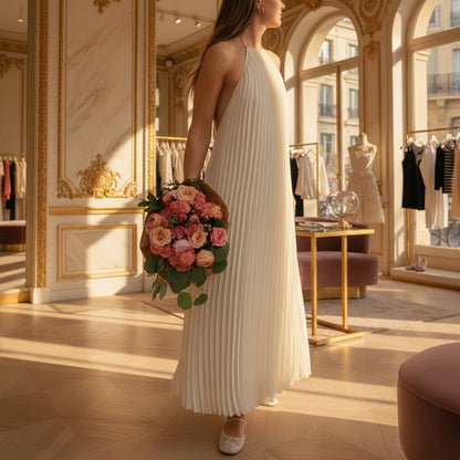 Robe longue plissée blanche femme élégante SecretBombe
