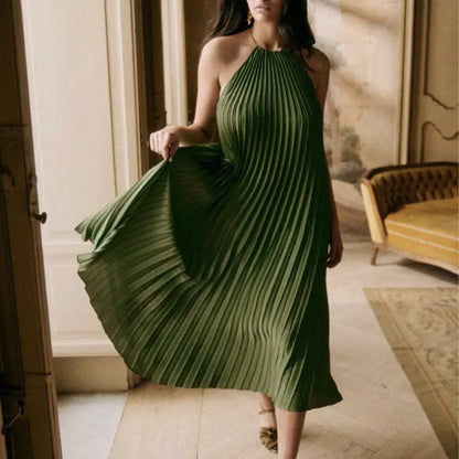 Robe longue plissée verte femme élégante SecretBombe