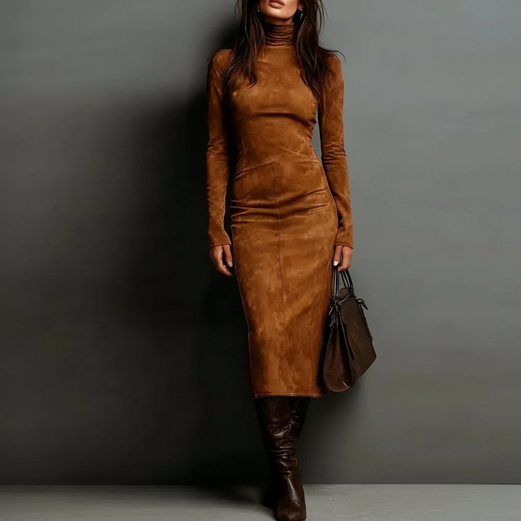 Robe coupe crayon Marron SecretBombe, manches longues et look chic automne/hiver