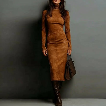 Robe coupe crayon Marron SecretBombe, manches longues et look chic automne/hiver
