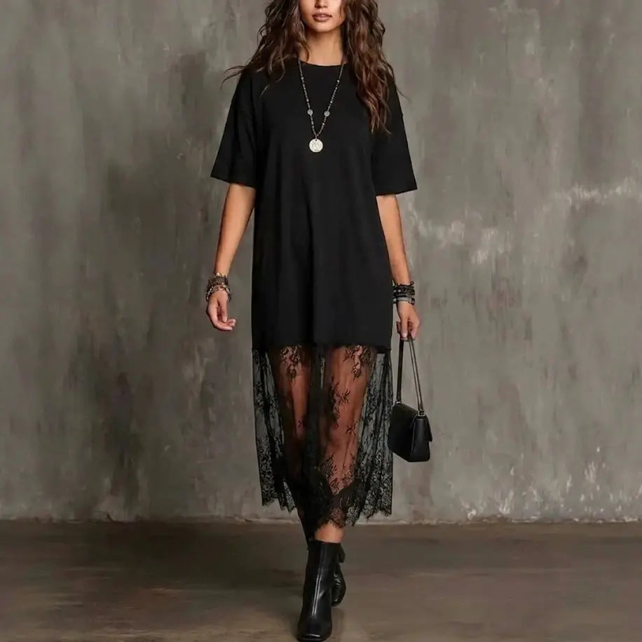Robe noire femme SecretBombe avec finition en dentelle style bohème chic
