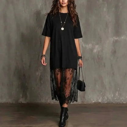 Robe noire femme SecretBombe avec finition en dentelle style bohème chic