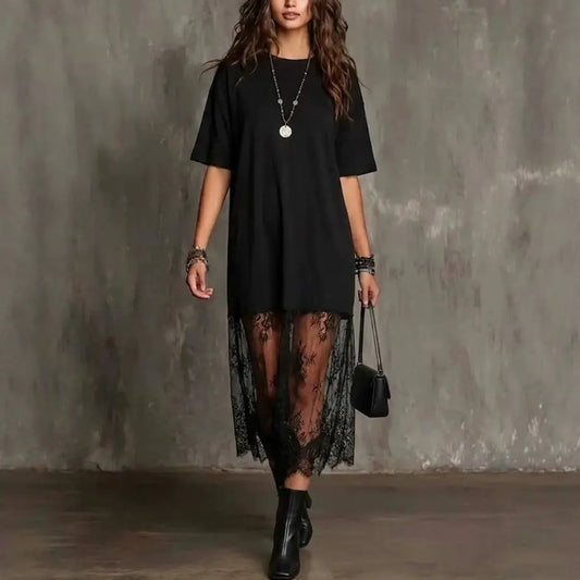 Robe noire femme SecretBombe avec finition en dentelle style bohème chic