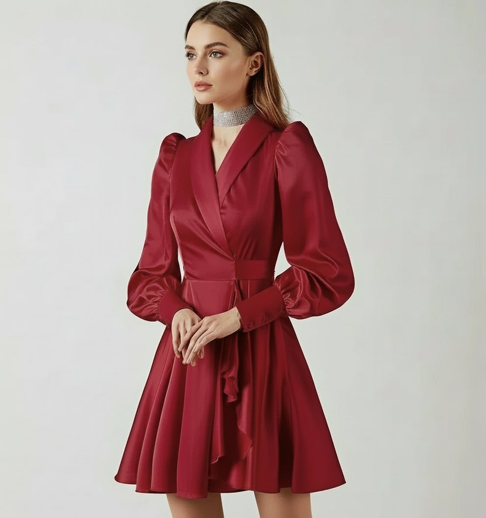 Robe rouge élégante à manches longues – SecretBombe