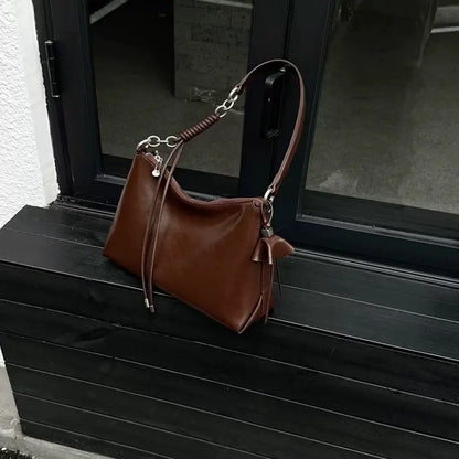 Sac Bandoulière Femme Cuir Véritable Minimaliste - Noir Marron Caramel SecretBombe