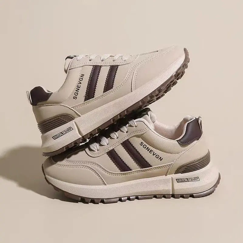 Sneakers femme mode urbaine confortable beige et marron 