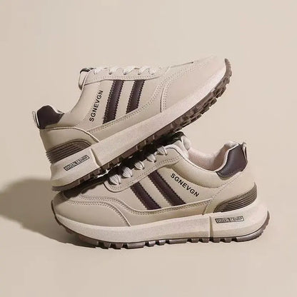 Sneakers femme mode urbaine confortable beige et marron 