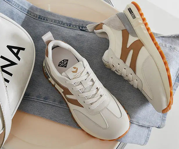  Sneakers femme légères respirantes beige et vert confort SecretBombe
