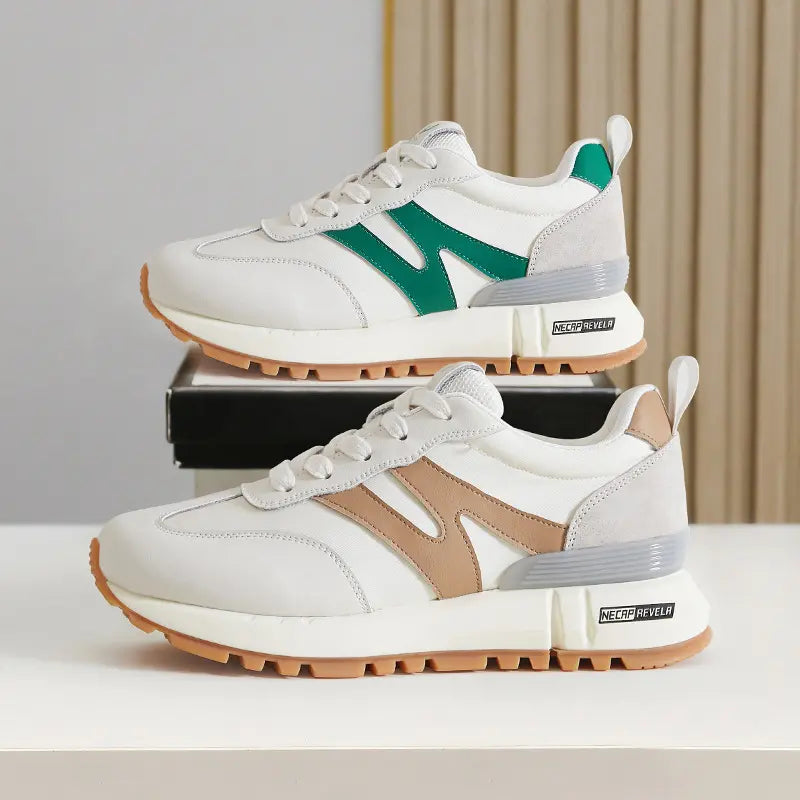 Sneakers femme beige et vert style urbain chic confortable SecretBombe