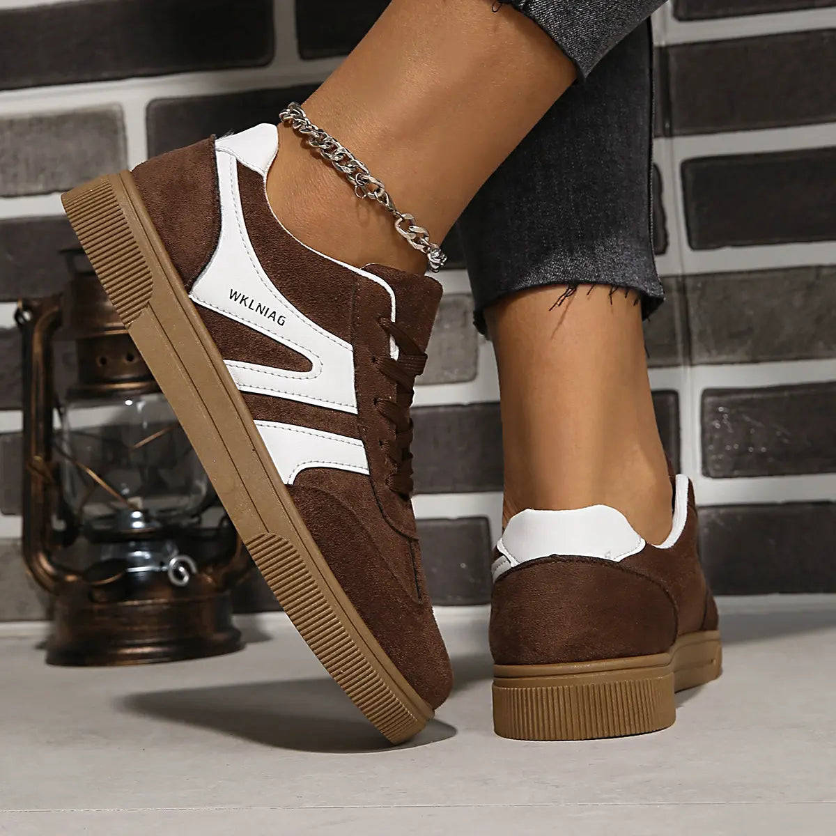 détail baskets femme casual marron semelle caoutchouc SecretBombe