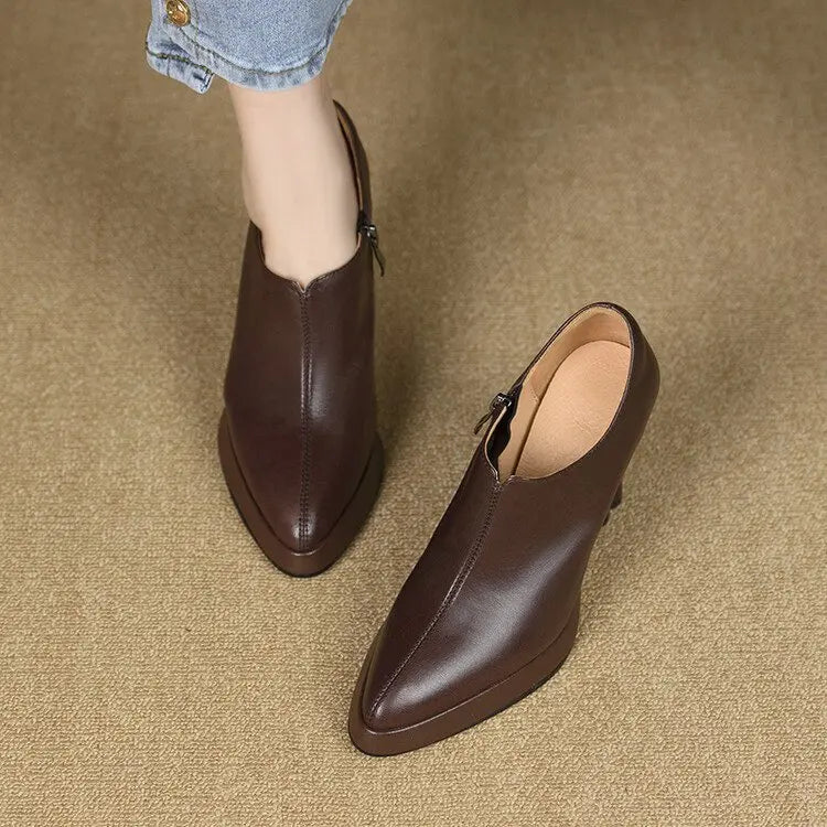 Escarpins bottines femme marron à talon épais SecretBombe