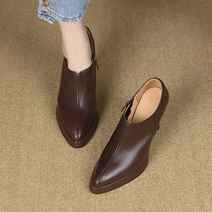 Escarpins bottines femme marron à talon épais SecretBombe