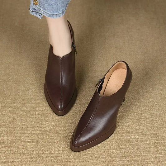 Escarpins bottines femme marron à talon épais SecretBombe