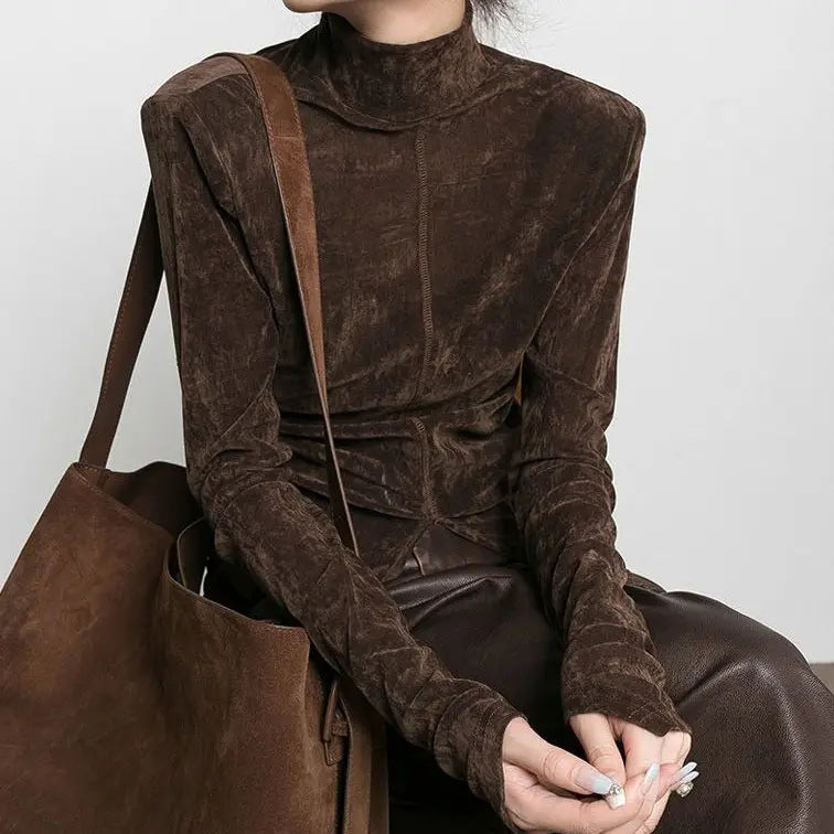 Haut femme en velours brillant marron secretbombe