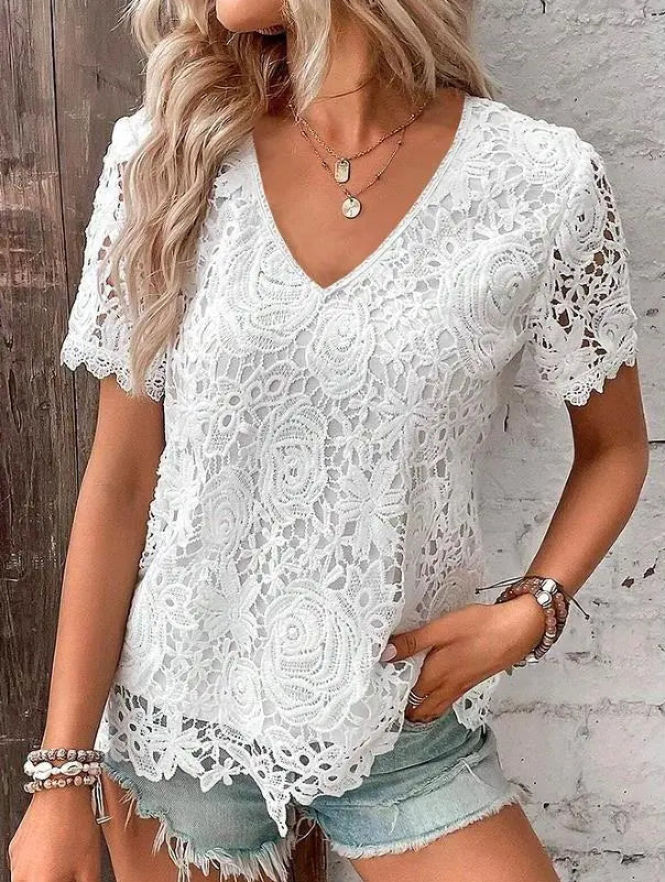 T-shirt femme couleur unie avec dentelle raffinée SecretBombe