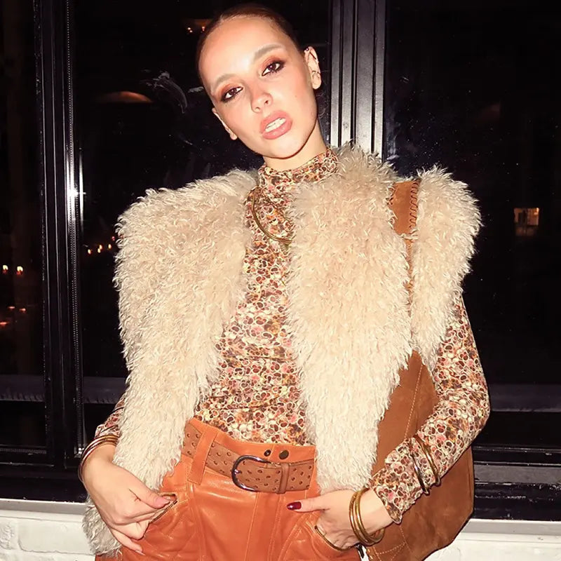 Veste bohème beige sans manches coupe ample SecretBombe