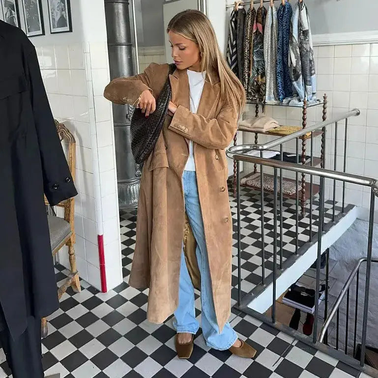 Veste camel longue col classique élégante SecretBombe