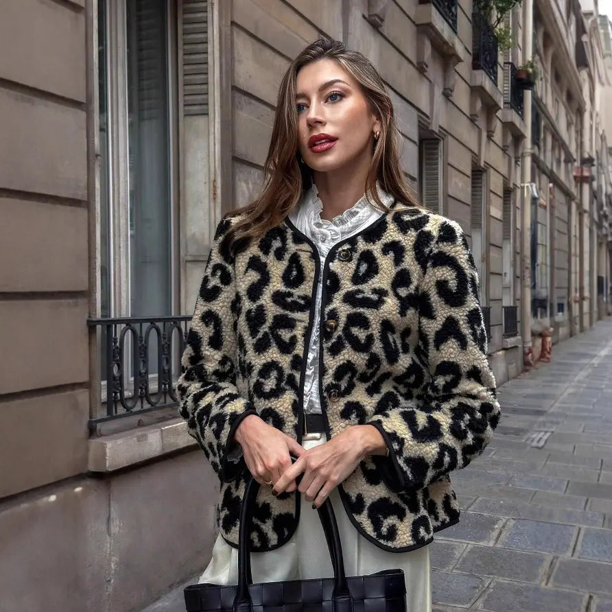 SecretBombe veste femme élégante imprimé léopard chic