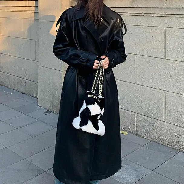 SecretBombe veste longue cuir végan femme vue de dos