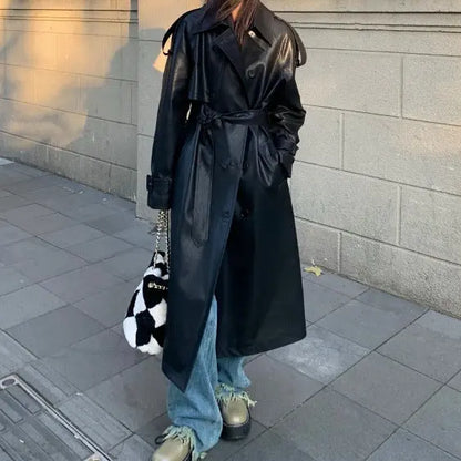 SecretBombe veste longue cuir végan style chic