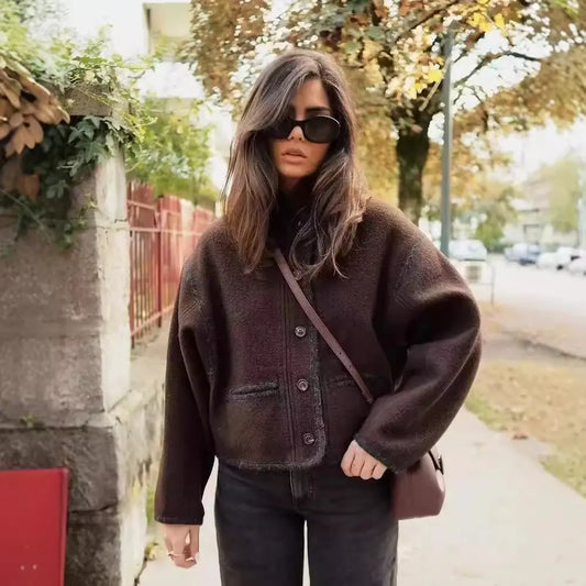 Veste loose marron col kimono moderne SecretBombe