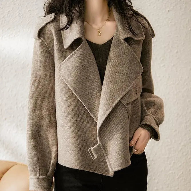 Veste tweed femme taupe style européen casual chic – SecretBombe