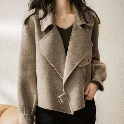 Veste tweed femme taupe style européen casual chic – SecretBombe