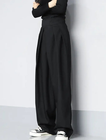 Pantalon large en polyester SecretBombe vue arrière, taille haute, poches fonctionnelles et style minimaliste