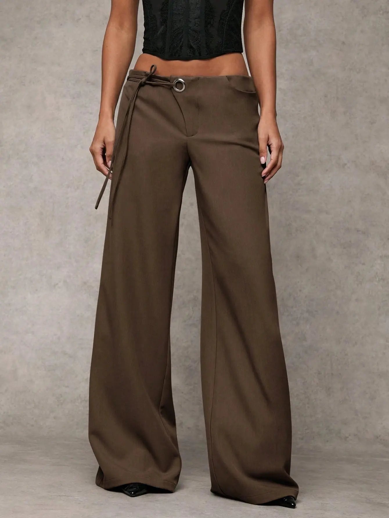Pantalon large marron style européen chic confortable SecretBombe