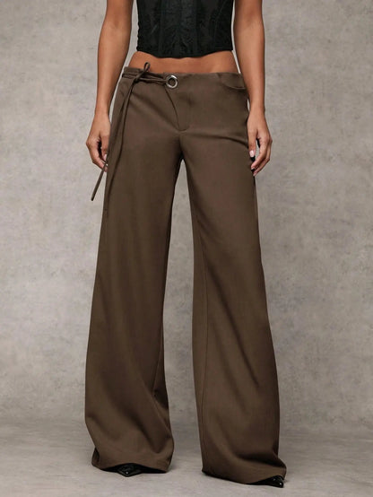 Pantalon large marron style européen chic confortable SecretBombe