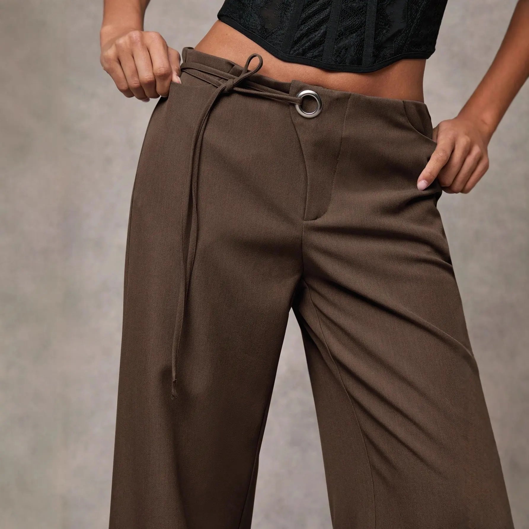 Pantalon européen taille haute marron coupe ample SecretBombe
