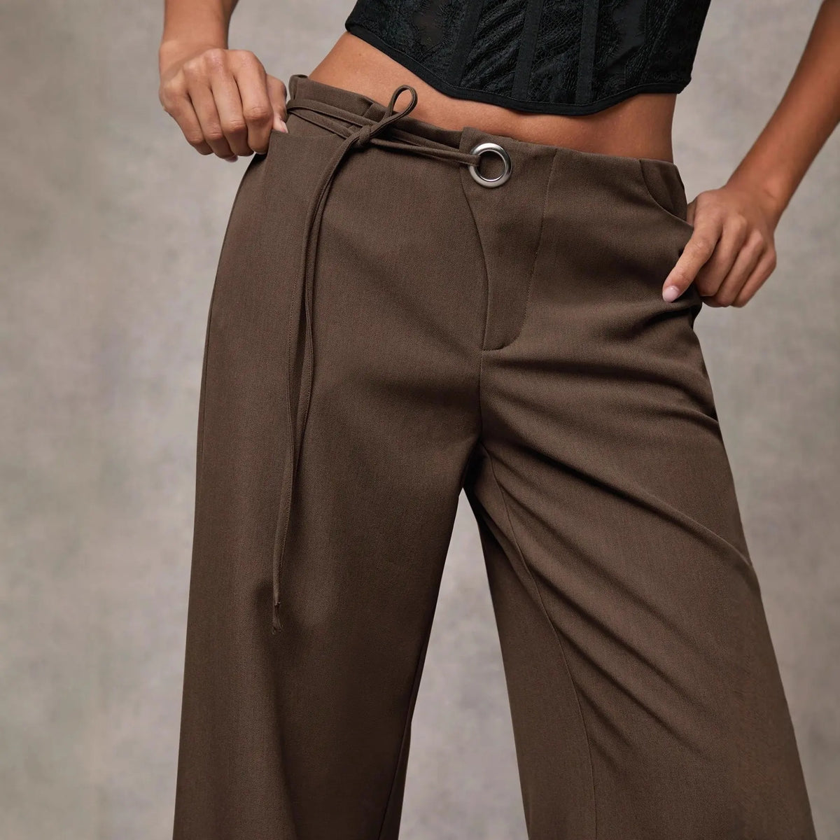 Pantalon européen taille haute marron coupe ample SecretBombe
