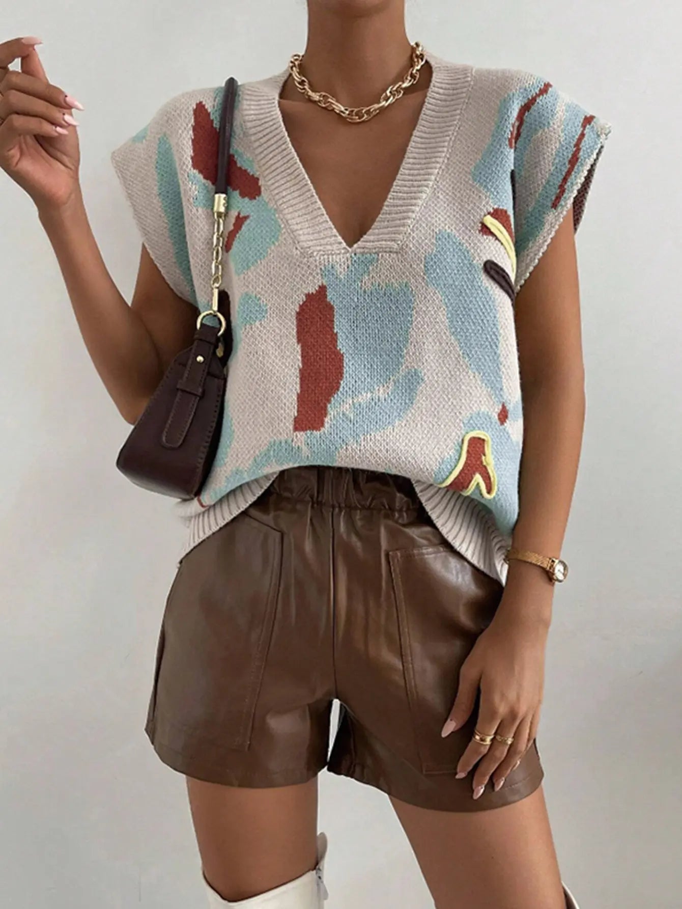 Pull sans manches bleu clair à motif floral SecretBombe, style moderne