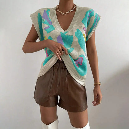 Pull sans manches vert à fleurs SecretBombe, look streetwear chic