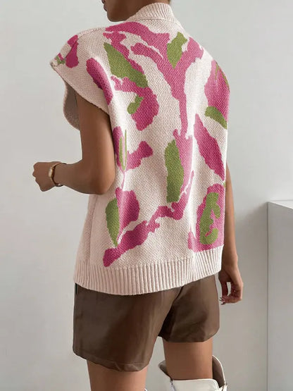 Pull femme sans manches SecretBombe, col V et motif floral coloré