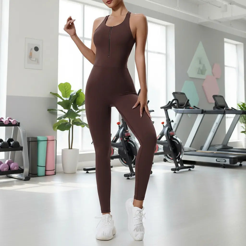 Shapewear femme marron, legging fitness gainant et extensible