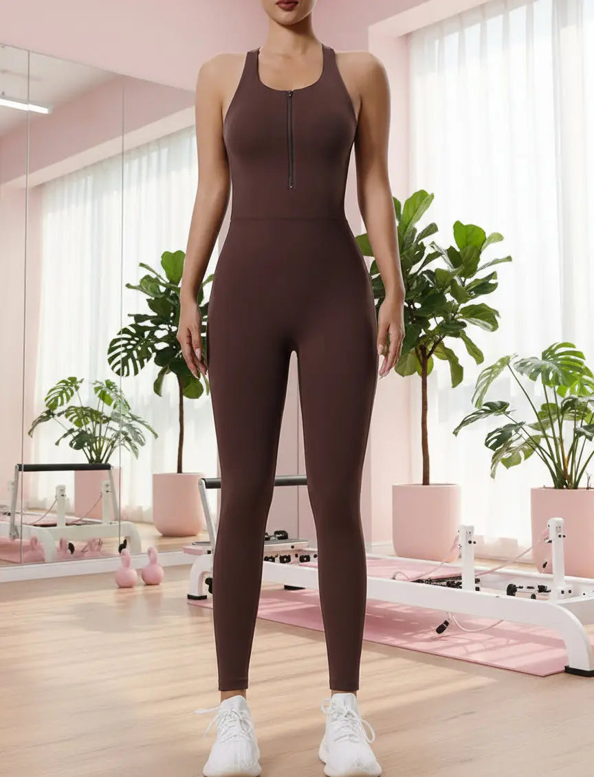 Shapewear femme marron, legging fitness gainant et extensible