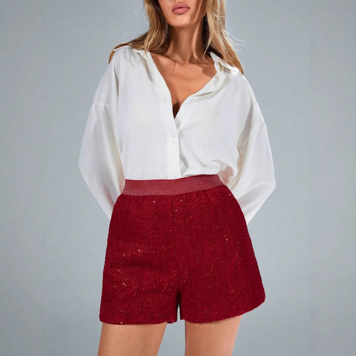 Short femme rouge à paillettes pour une tenue de soirée SecretBombe