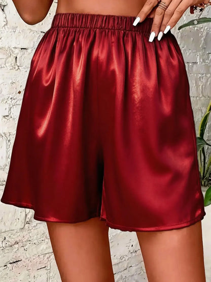 Short femme rouge satiné brillant à taille élastiquée SecretBombe