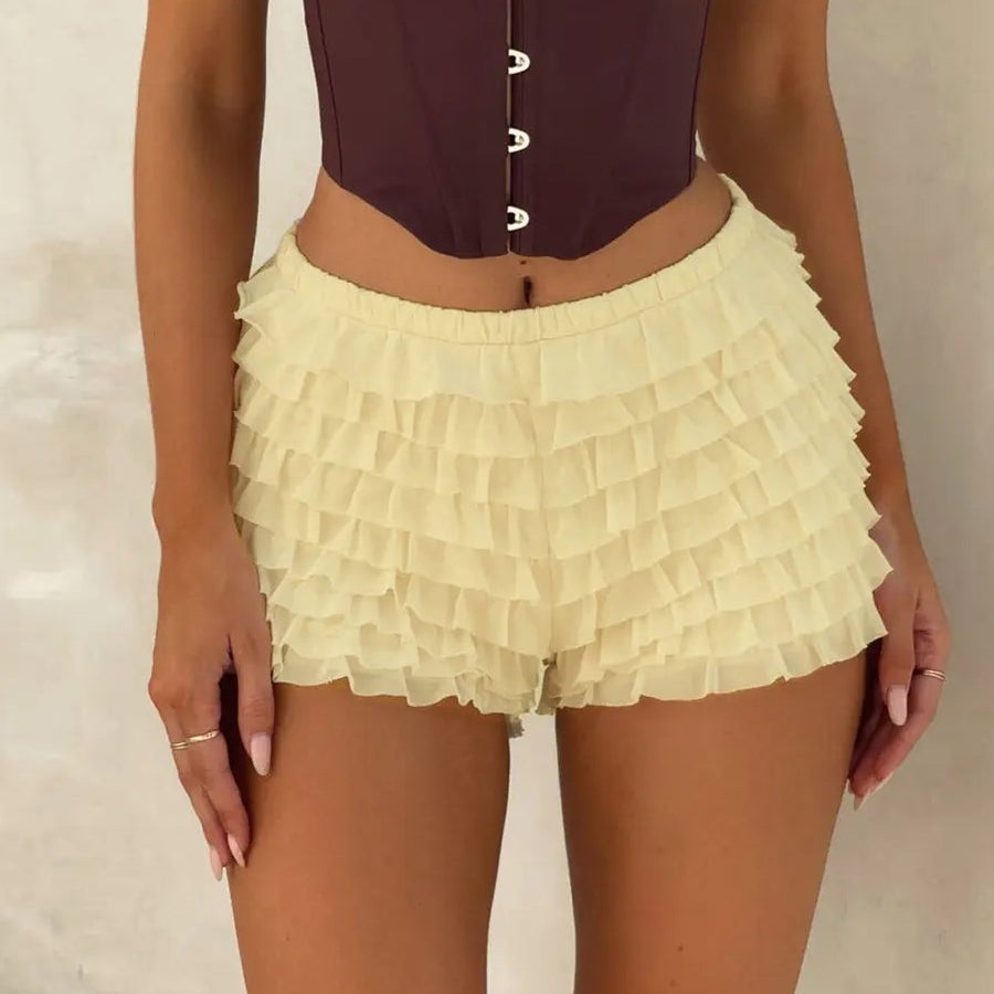 Short Femme Léger Volants Froncés Style Estival Élégant