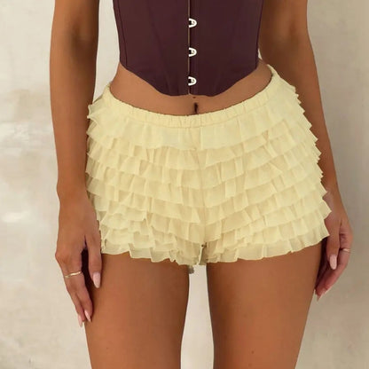 Short Femme Léger Volants Froncés Style Estival Élégant