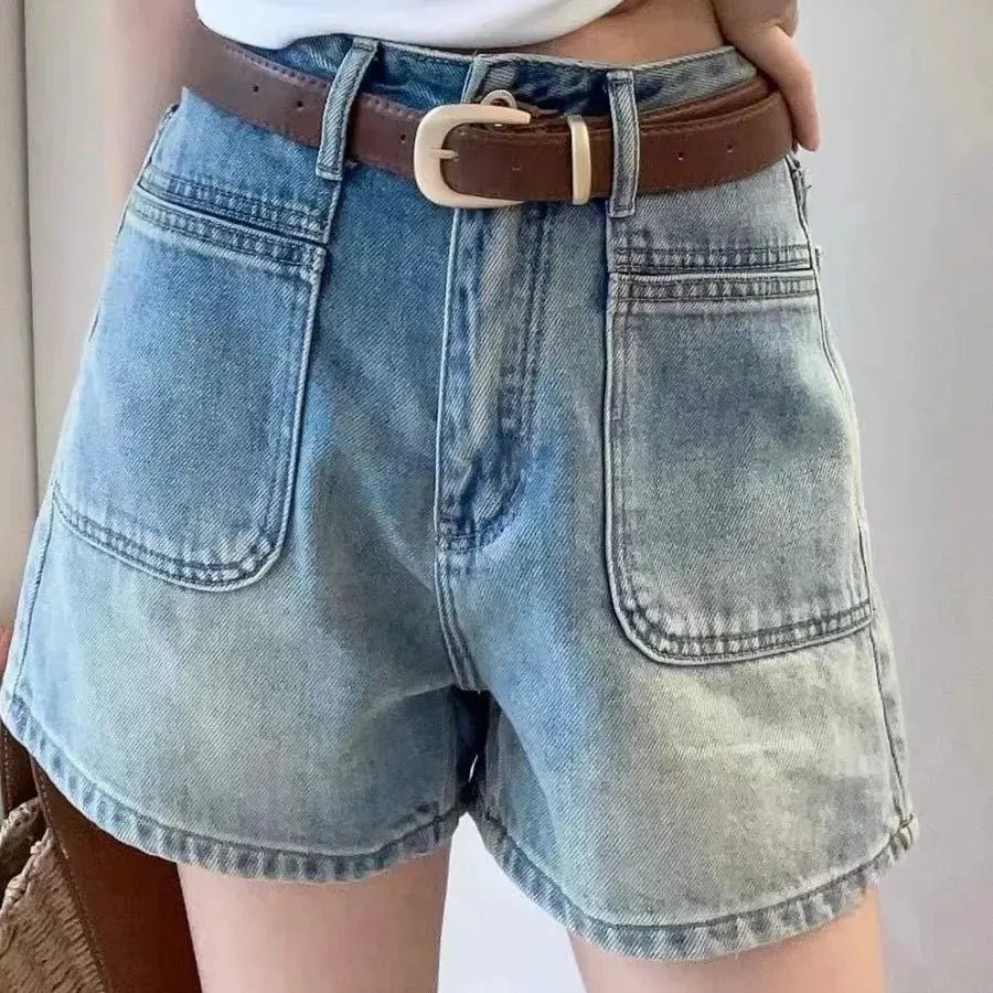 Short en jean femme bleu clair à coupe ample et taille haute SecretBombe