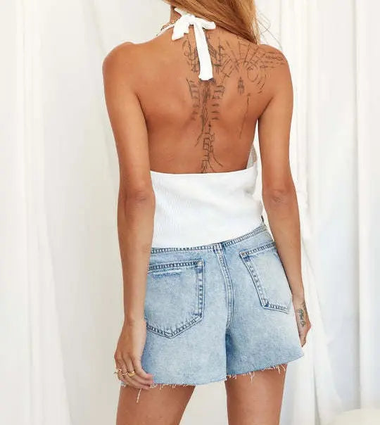 Vue arrière du short en jean femme bleu clair SecretBombe