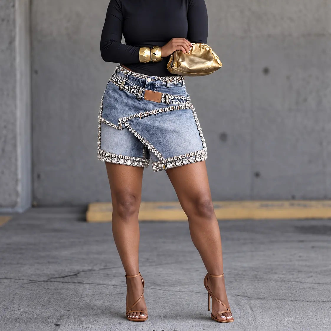 Short-jupe denim femme avec strass brillants SecretBombe