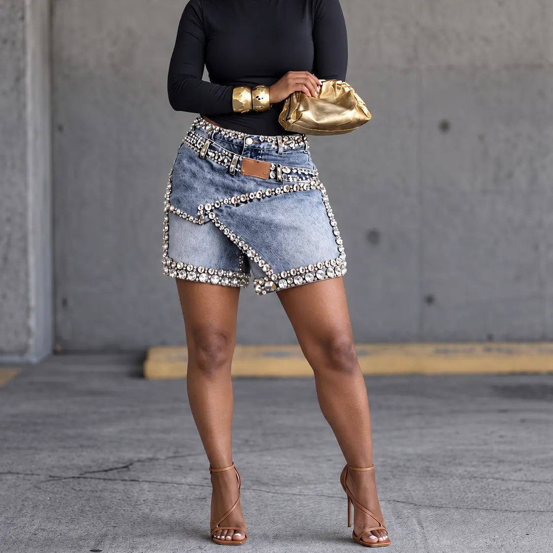 Short-jupe femme en jean bleu à taille haute SecretBombe