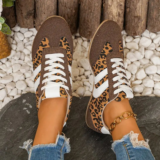 Sneakers Femme Imprime Léopard Bandes Color Block - Basket Basse Confort Semelle Souple 36 au 42  SecretBombe