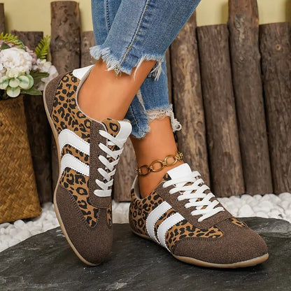 Baskets rétro léopard marron et blanc pour femme SecretBombe