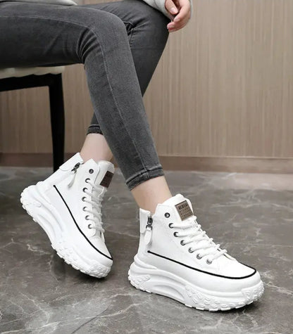 Sneakers montantes femme blanc doublure chaude en coton pour journées actives