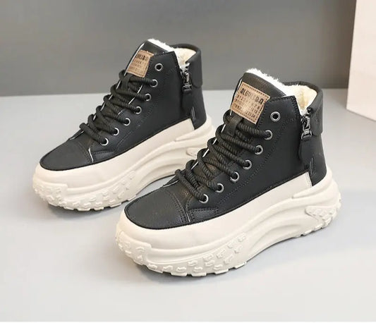 Sneakers montantes femme noir, effet bi-matière moderne et stylé