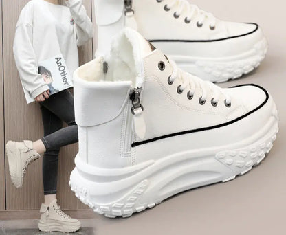 Sneakers montantes femme blanc , résistantes à l’usure et respirantes